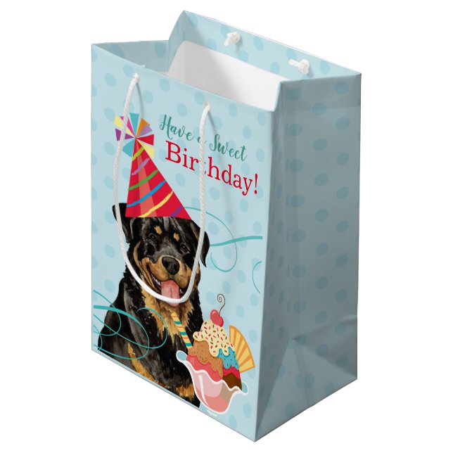 Sweet Birthday Rottweiler Medium Gift Bag (Front Angled)