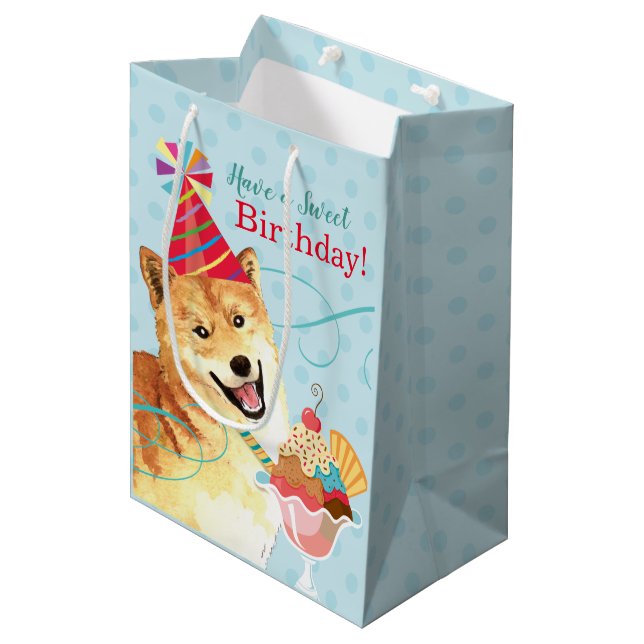 Sweet Birthday Shiba Inu Medium Gift Bag (Front Angled)
