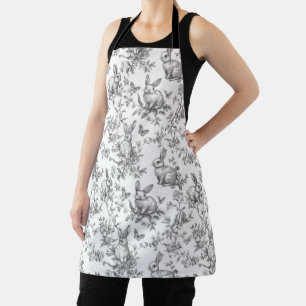 Sweet Black Bunny Rabbits French Toile Apron