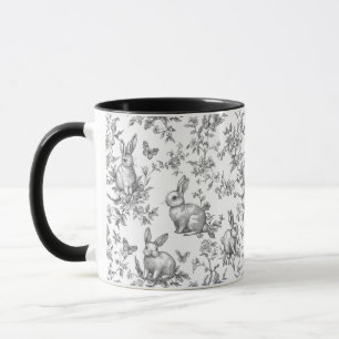 Sweet Black Bunny Rabbits French Toile Mug