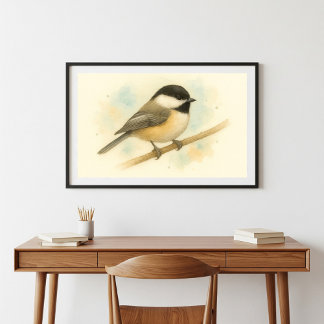 Sweet Black-Capped Chickadee Watercolor Portrait Poster