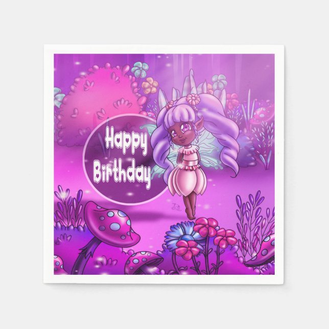 Sweet Black Fairy Birthday Napkin (Front)
