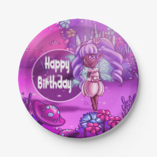 Sweet Black Fairy Birthday Paper Plate