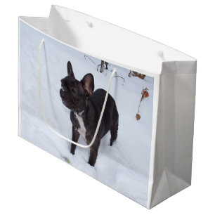 Sweet Black French Bulldog Likes Snow Large Gift Bag