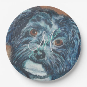 SWEET BLACK HAVANESE MONOGRAM PARTY PAPER PLATE