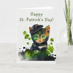 Sweet Black Kitten on St. Patrick's Day Holiday Card