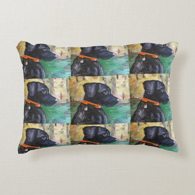 Sweet Black Lab painting on pillow (Front)