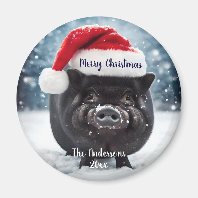 Sweet Black Piggy Christmas  Magnet (Front)