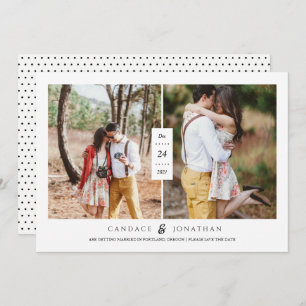 Sweet Black & White Dots Two-Photo Save the Date Invitation