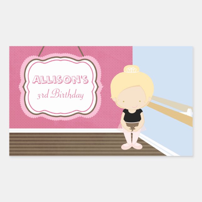 Sweet blonde ballerina girl birthday party sticker (Front)