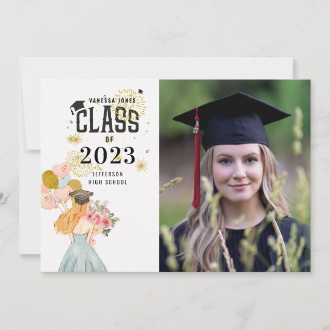 Sweet Blonde Girl Watercolor Graduation  Napkins Invitation (Front)