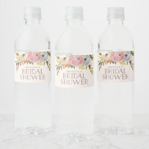 Sweet Blooms Painted Floral Bridal Shower Water Bottle Label