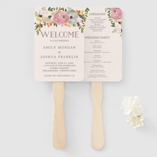 Sweet Blooms Wedding Program Fan (Front and Back)