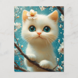 Sweet Blossom Kitten with Blue Eyes Postcard