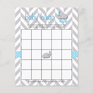Sweet Blue and Grey Elephant Baby Shower Bingo