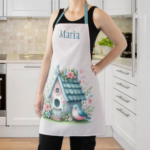 Sweet Blue and Pink Birdhouse Personalised Apron