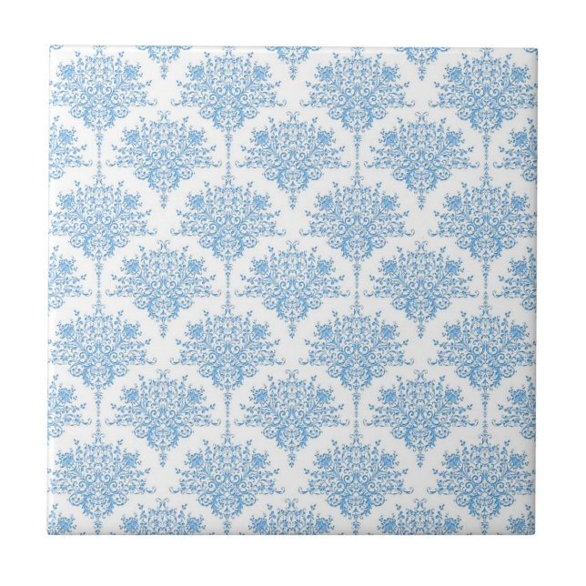Sweet Blue and White Damask Pattern Tile (Front)