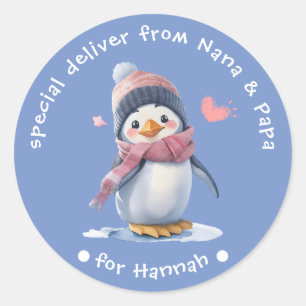 Sweet Blue Baby Penguin Christmas Label for Kids