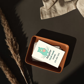 Sweet Blue Bear Heart Babysitter QR Code Business Card