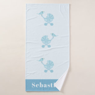 Sweet Blue Bird Carriage Baby Nursery Bath Towel
