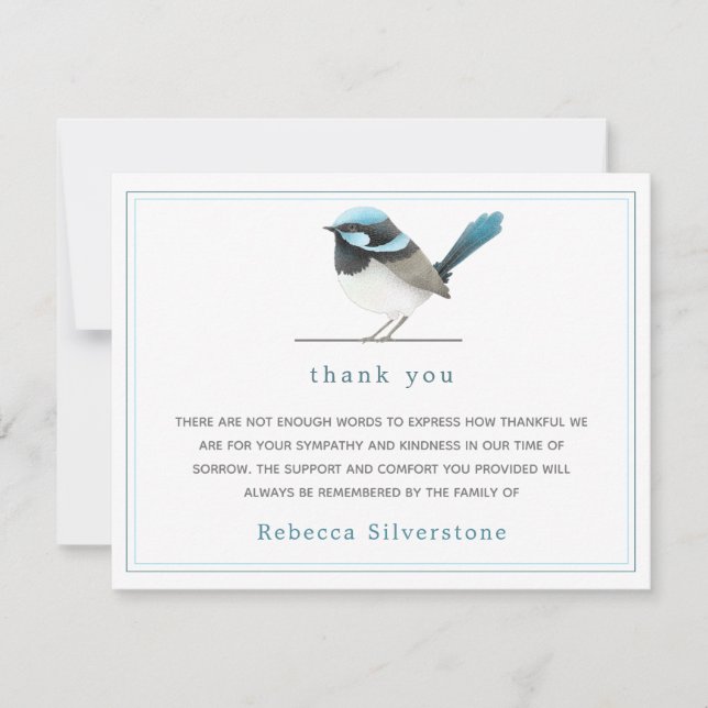 Sweet Blue Bird - Simple Elegant Funeral Thank You Card (Front)