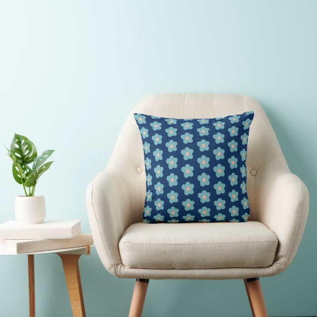 Sweet Blue Blossoms on Navy Cushion (Chair)