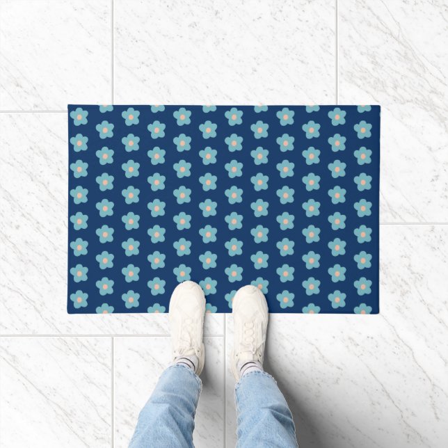Sweet Blue Blossoms on Navy Doormat (Indoor)