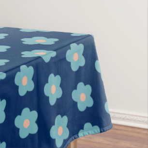 Sweet Blue Blossoms on Navy Tablecloth