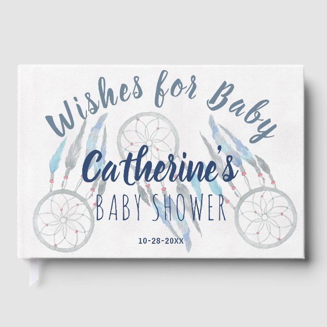 Sweet Blue Boho Dreamcatcher Baby Shower Guestbook (Front)