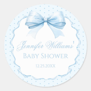 Sweet blue bow baby boy shower thank you sticker