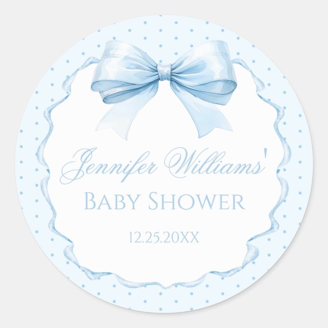 Sweet blue bow baby boy shower thank you sticker (Front)