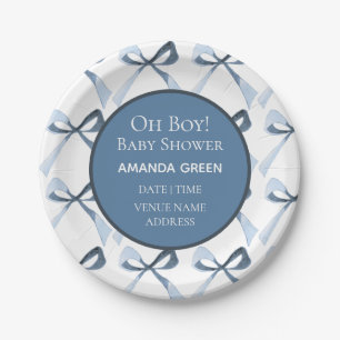 Sweet Blue Bows Baby Shower Paper Plate