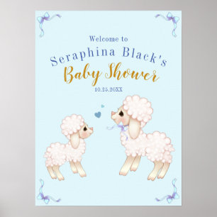 Sweet Blue Boy Lamb Baby Shower Welcome Poster