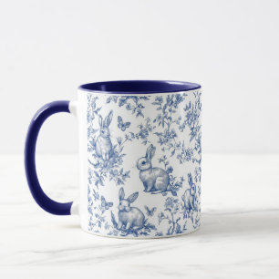 Sweet Blue Bunny Rabbits French Toile Mug