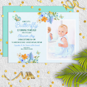 Sweet Blue Butterfly Theme Girl's Birthday Party  Invitation