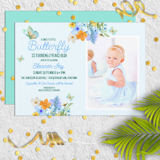 Sweet Blue Butterfly Theme Girl's Birthday Party Invitation