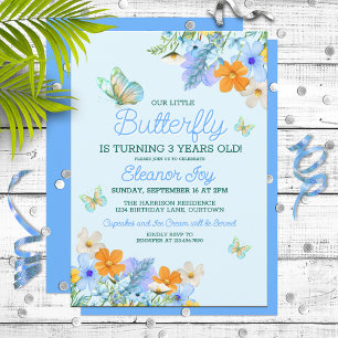 Sweet Blue Butterfly Theme Girl's Birthday Party Invitation