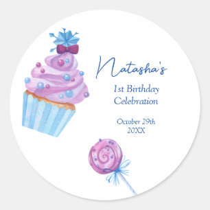 Sweet blue candy birthday classic round sticker