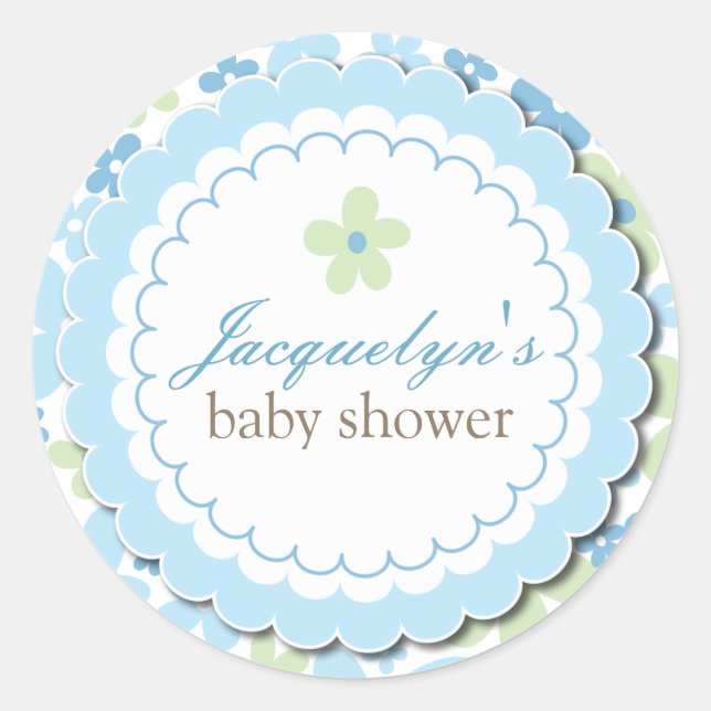 Sweet Blue Daisy Flowers Chic Boy Baby Shower Classic Round Sticker (Front)