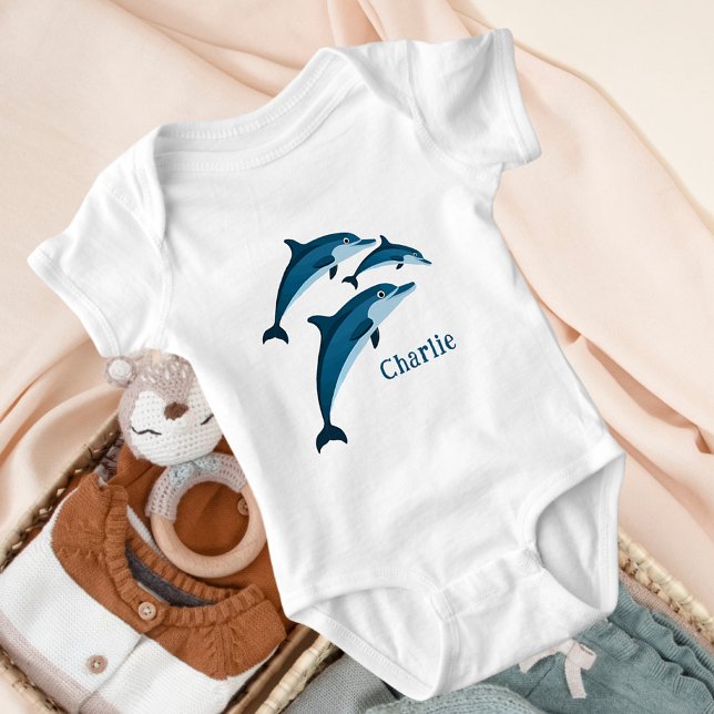 Sweet blue dolphins baby bodysuit (Creator Uploaded)