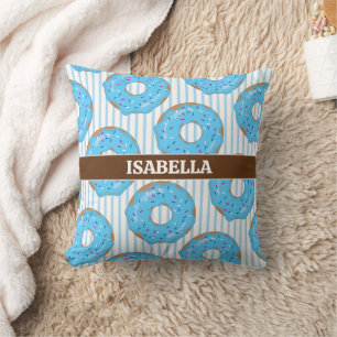 Sweet Blue Donut Throw Pillow