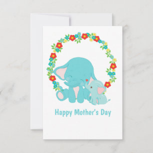 Sweet Blue Elephants Mother's Day Flat Card