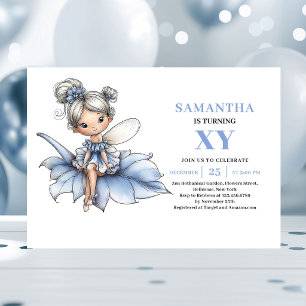 Sweet Blue Fairy Girl 4th Birthday Magical invite