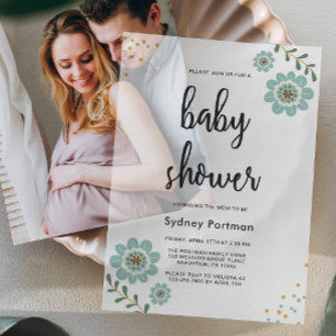 Sweet Blue Floral and Confetti Baby Shower  Vellum Invitations