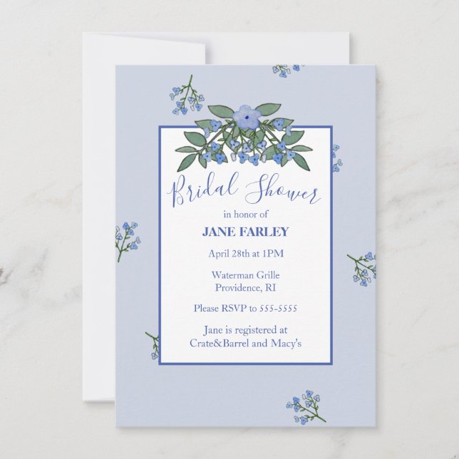 Sweet Blue Floral Invite (Front)