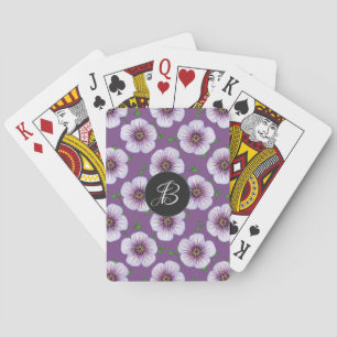 Sweet Blue Garden Flowers with Custom Monogram Playing Cards