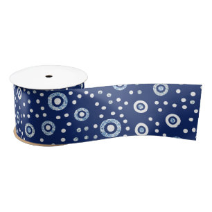 Sweet Blue Geometric Circles Ocean Pattern Satin Ribbon