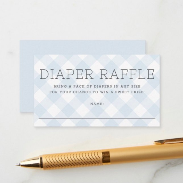 Sweet Blue Gingham Boy Diaper Raffle Baby Shower  Enclosure Card (Creator Uploaded)