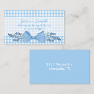 Sweet Blue Gingham with Flowers and Bow Mummy Calling Card