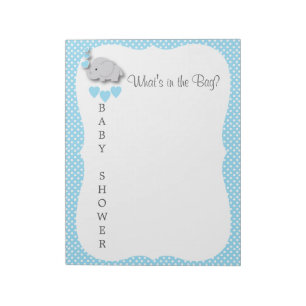 Sweet Blue & Gray Elephant - What's in the Bag? Notepad